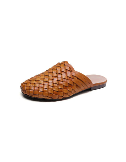 Handmade Woven Leather Round Head Slippers Ada Fashion