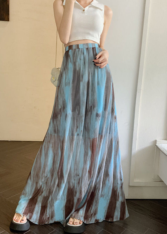 Holiday Style Blue Tie Dye High Waist Draping Cotton Skirts Summer RL010