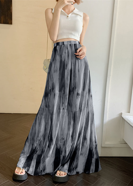 Holiday Style Blue Tie Dye High Waist Draping Cotton Skirts Summer RL010