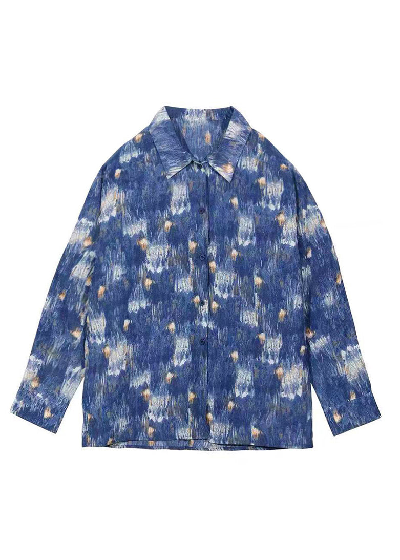 Hong Kong Style Starry Sky Oil Painting Tie Dye Shirt Men's Long Sleeved HG022