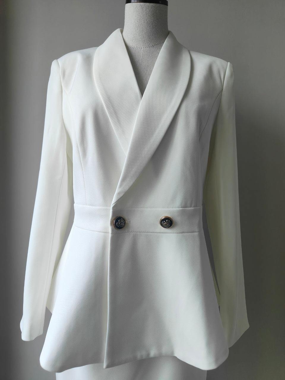 Set: Plain Double-Breasted Blazer + High Waist Mini Pencil Skirt