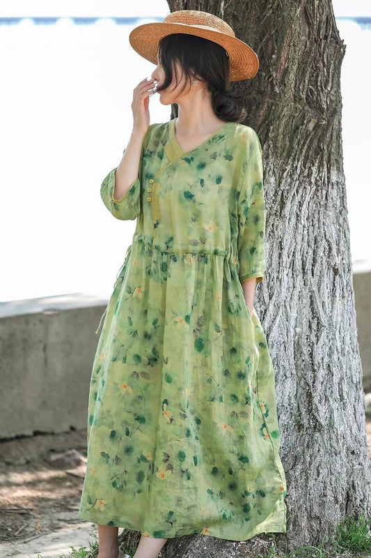 Stylish Lake Green Embroideried Patchwork Silk Long Dress LY1003