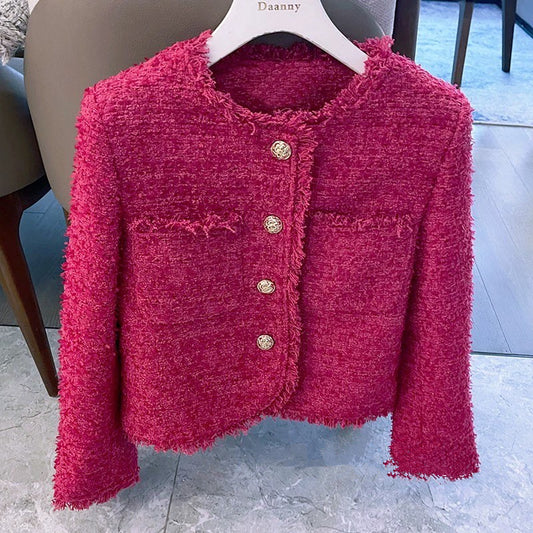 Beautiful Rose O Neck Button Patchwork Cotton Coat Fall FA292