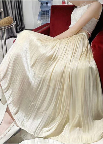 Italian Apricot High Waist Wrinkled Silk Skirts Spring QQ1008