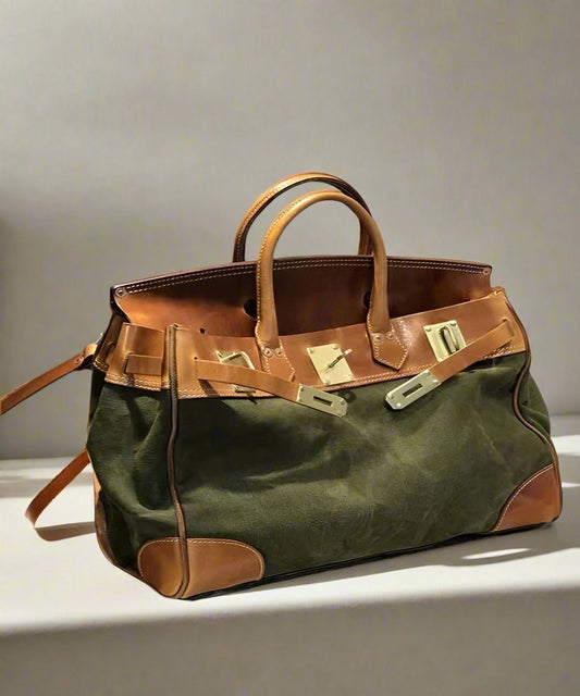 Sac à main fourre-tout patchwork en cuir de veau vert de l'armée italienne GEM026