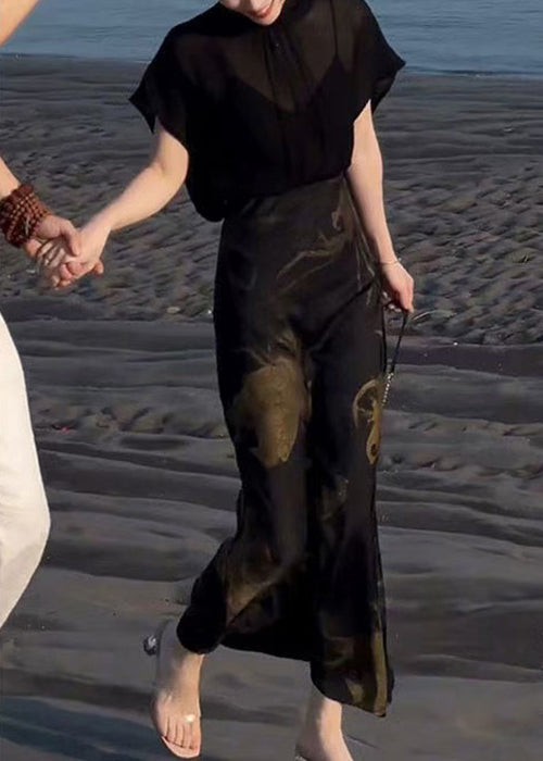 Tops Lace Two Skirts Chiffon Pieces Up And Black Print Italian