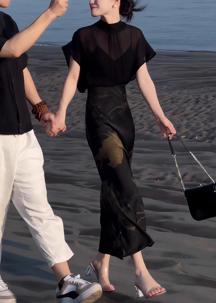 Tops Lace Two Skirts Chiffon Pieces Up And Black Print Italian