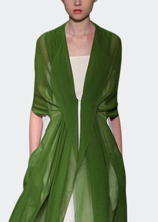 Italian Elegant Green Silk Dress Long Sleeves EE1029