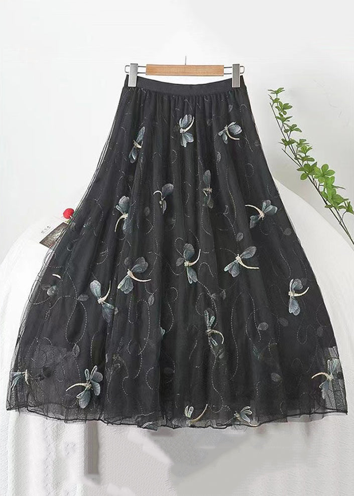 Italian Grey Embroidered High Waist Tulle Skirts Spring QQ1035