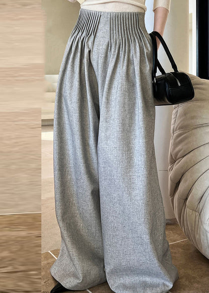 Italian Grey Pockets Wrinkled Wide Leg Pants Fall QE066