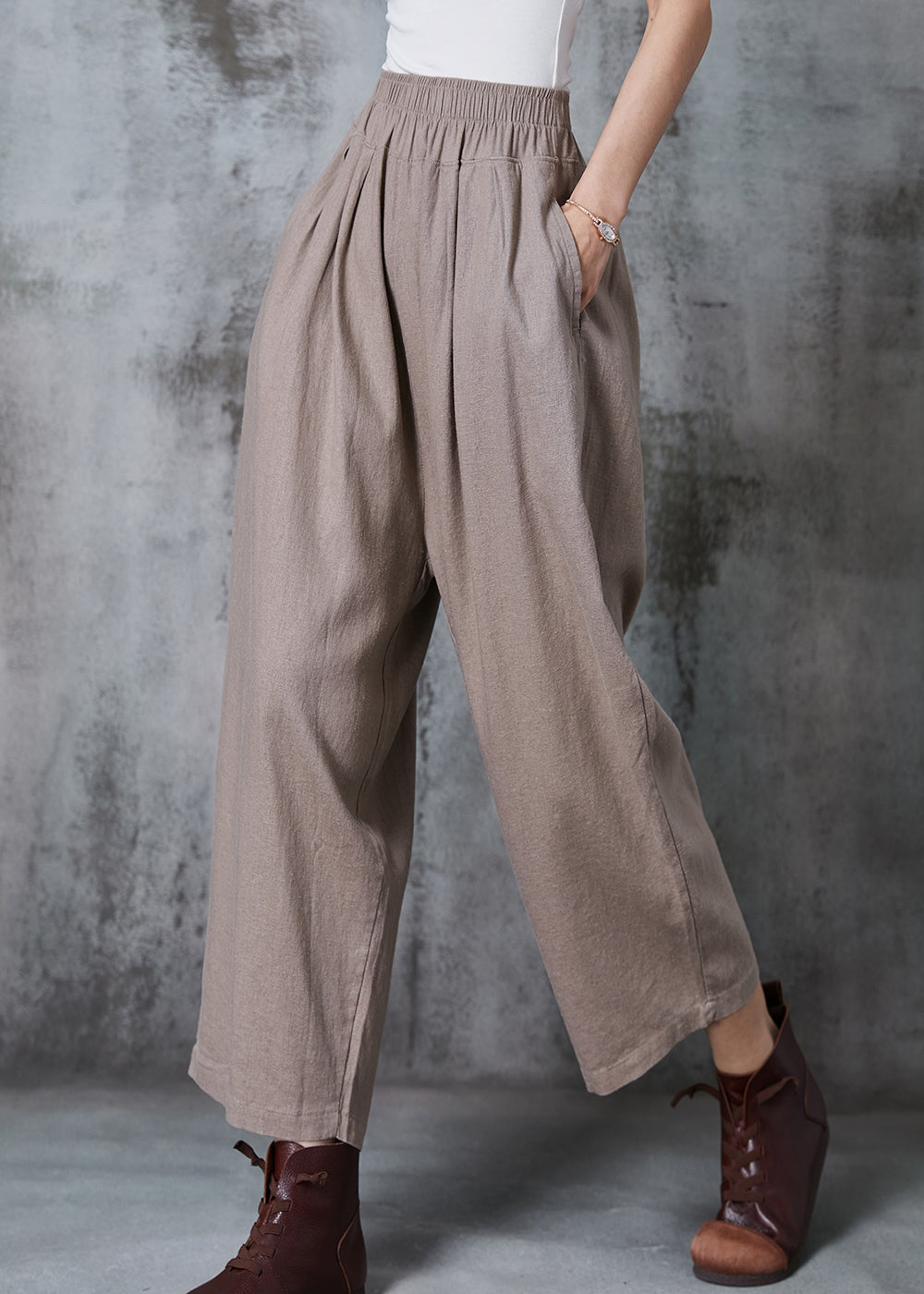 Italian Khaki Oversized Linen Harem Pants Summer AL1002