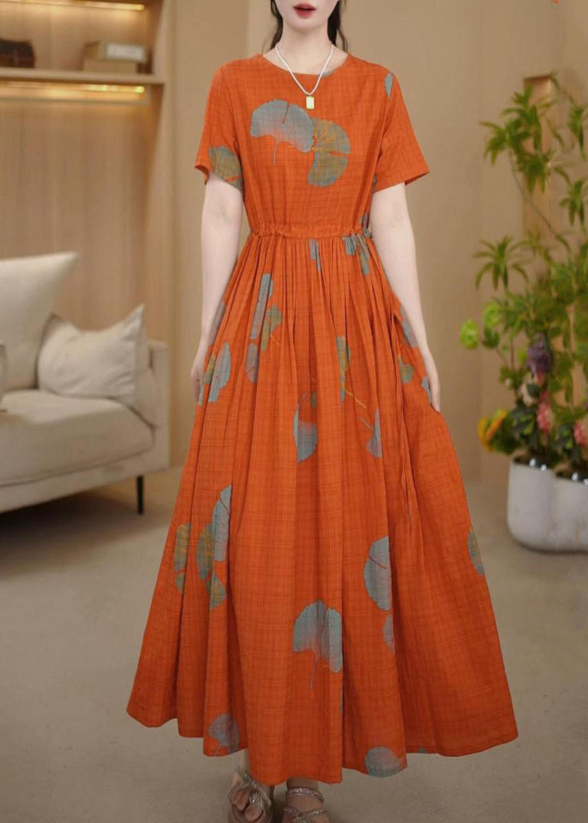 Kleider Maxi Sommer Italienisch Cinched Orange Baumwolle Print