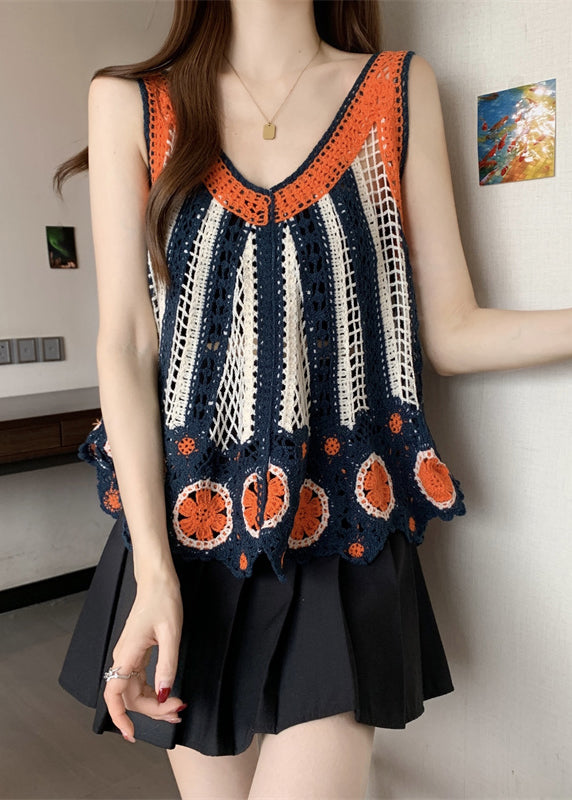Gilets orange italiens d'été en tricot à col en V