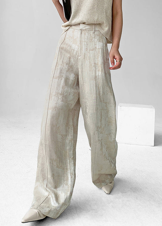 Linen Design Jacquard High Waist Original Apricot Fall Pants