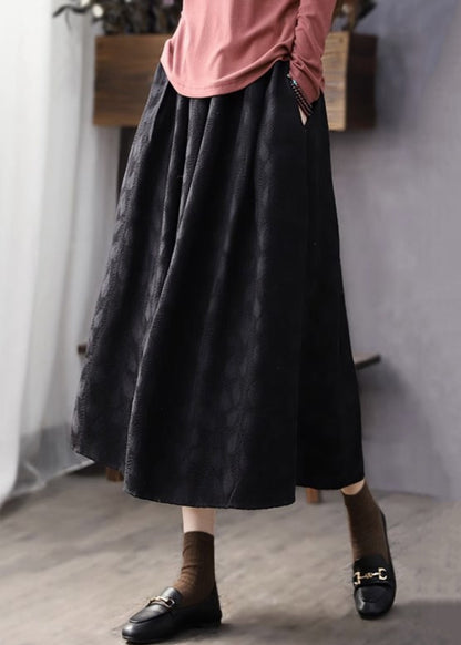 Jacquard Black Pockets Elastic Waist Cotton Skirt Fall RE046