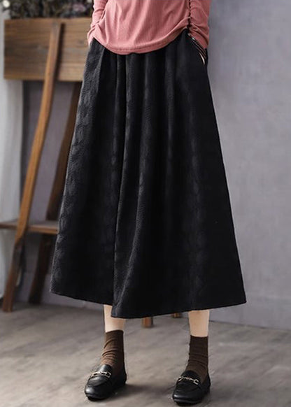 Jacquard Black Pockets Elastic Waist Cotton Skirt Fall RE046