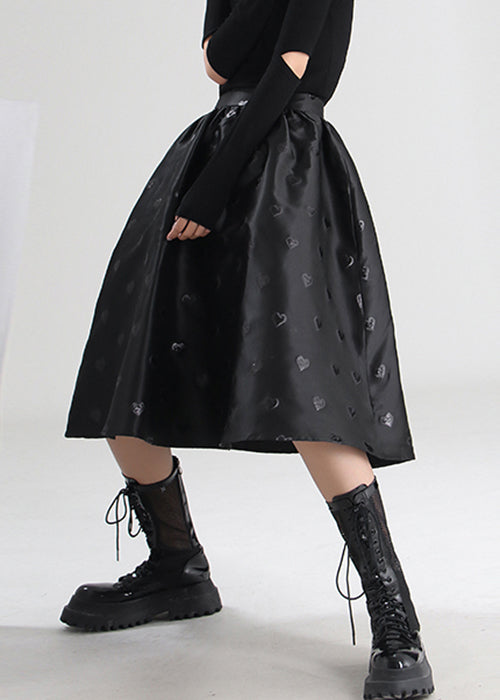 Jacquard Black Zippered High Waist Cotton Skirts Spring Ada Fashion