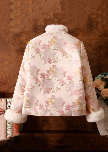 Jacquard Pink Fur Collar Fuzzy Ball Patchwork Duck Down Down Coats Winter RZ034