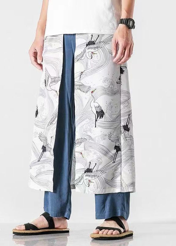 Japanische Casual Pfau Blau Oriental Print Baumwolle Männer Hosen Sommer SA049