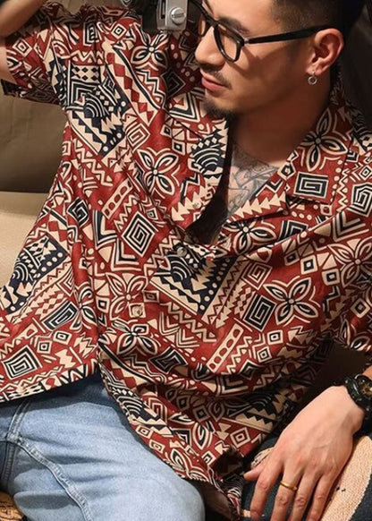 Japanese Cuban Collar Shirt For Men In Hawaii Summer HG037