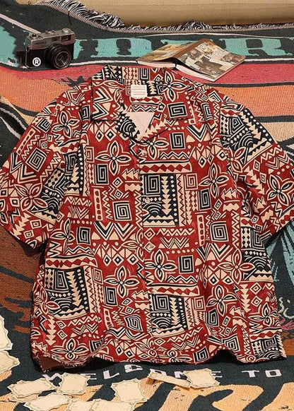 Japanese Cuban Collar Shirt For Men In Hawaii Summer HG037