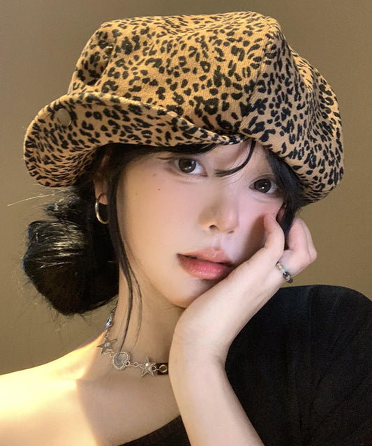 Japanese Style Coffee Leopard Print Versatile Beret Hat Autumn WB023