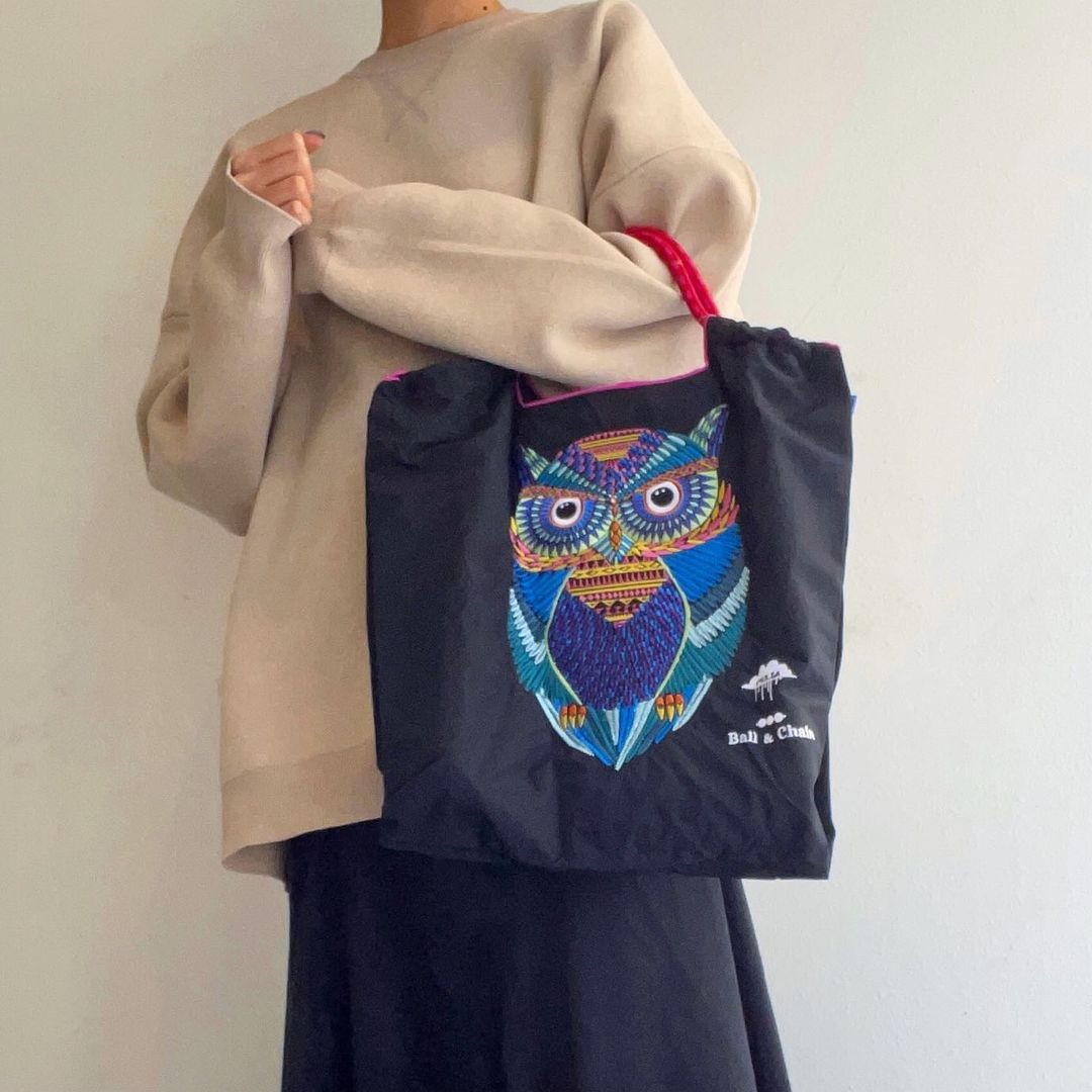 Japanese Style Embroidered Owl Large Capacity Shopping Bag 2024 SX1009