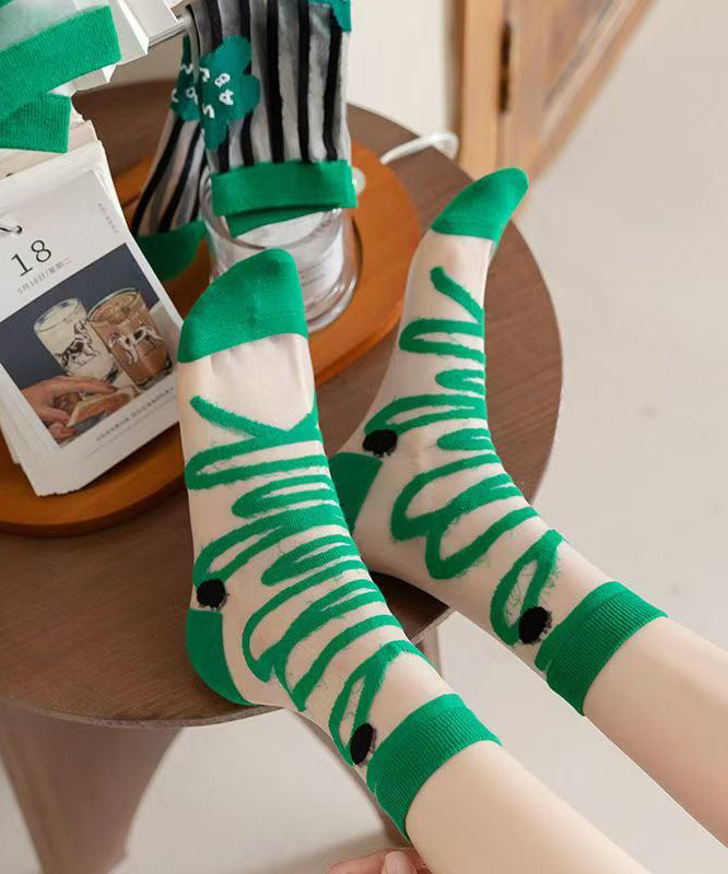 Japanese Style Green Series Jacquard Breathable Mid Length Socks KJ050