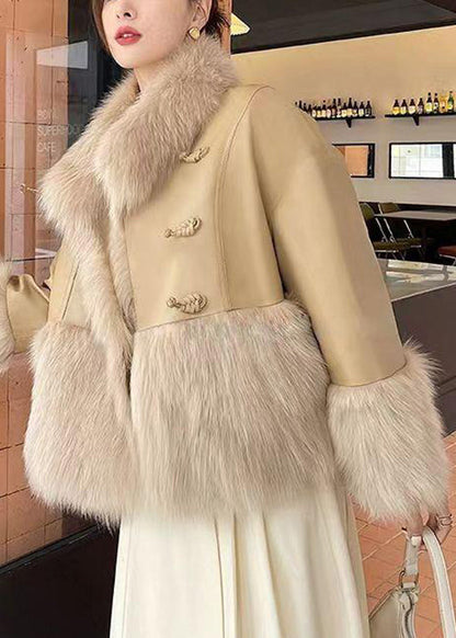 Khaki Button Patchwork Duck Down Down Coats Fur Collar Winter RC007