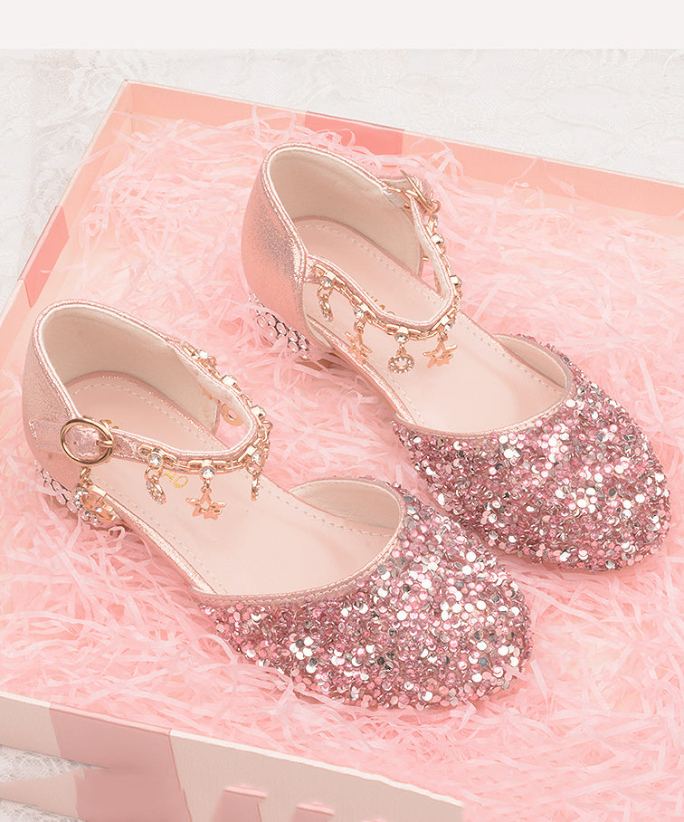 Leather Girls Princess Strap Kids Zircon Flats Buckle Silver Faux