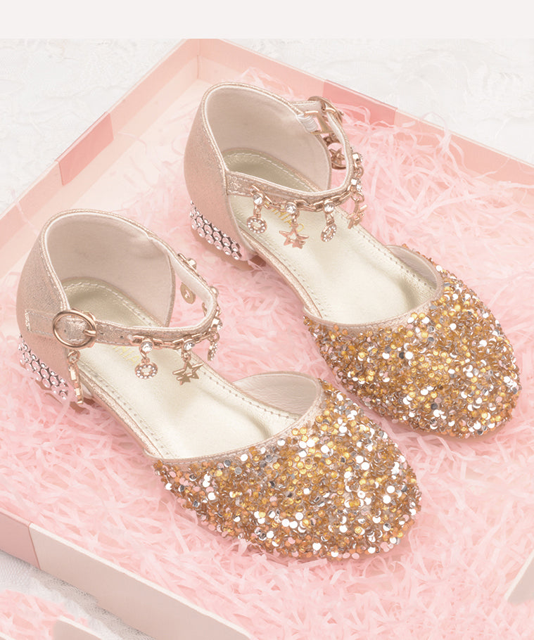 Leather Girls Princess Strap Kids Zircon Flats Buckle Silver Faux