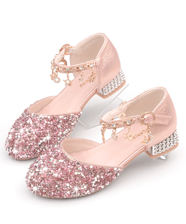 Leather Girls Princess Strap Kids Zircon Flats Buckle Silver Faux