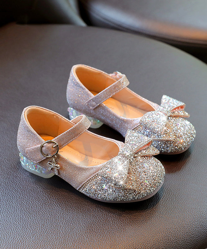 Riemen Schleife Schnalle Kunst Silber Kinder Leder Zirkon Mädchen Flache Schuhe