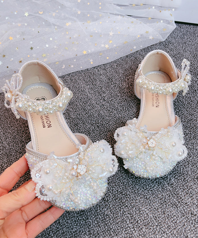 Sandales à brides princesse en argent pour filles, avec boucle en zircon et clous