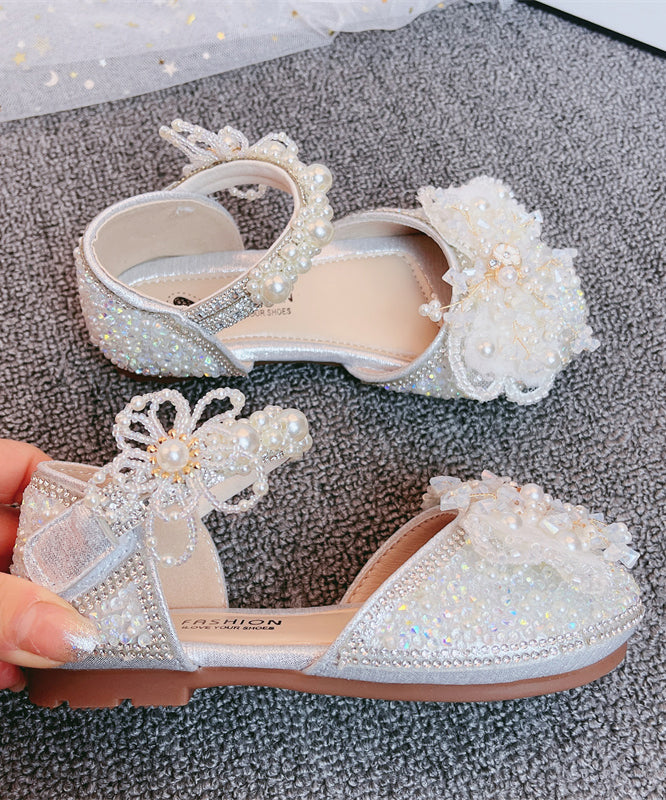 Sandales à brides princesse en argent pour filles, avec boucle en zircon et clous