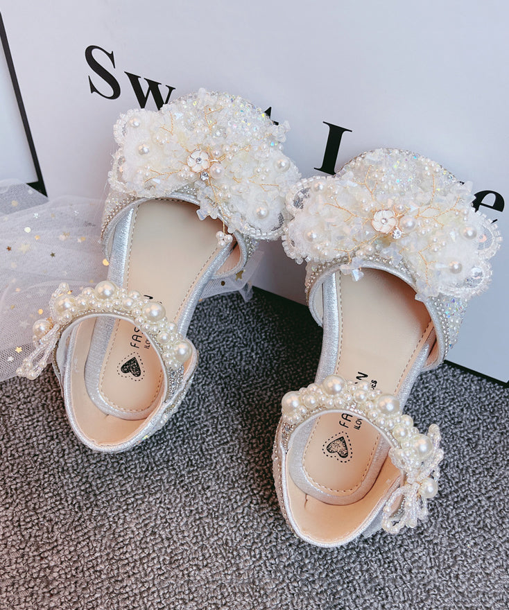 Sandales à brides princesse en argent pour filles, avec boucle en zircon et clous