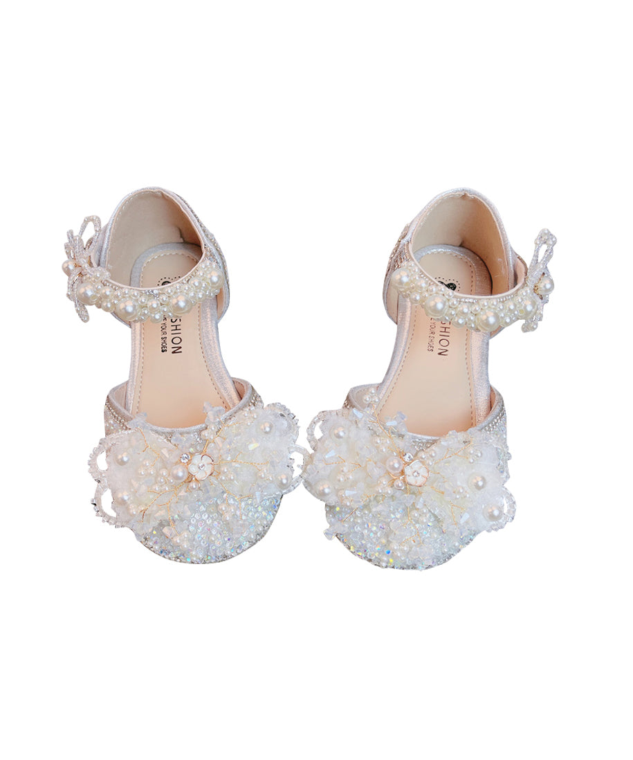 Sandales à brides princesse en argent pour filles, avec boucle en zircon et clous