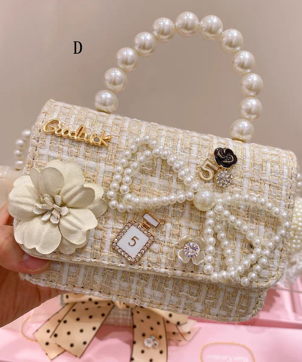 Korean Version Chain Linked Bow Nail Bead Tote Handbag IU012