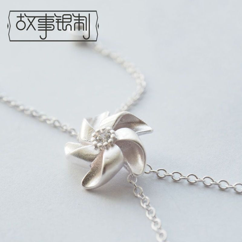 925 Necklace Windmill Silver Rhinestone Pendant Sterling