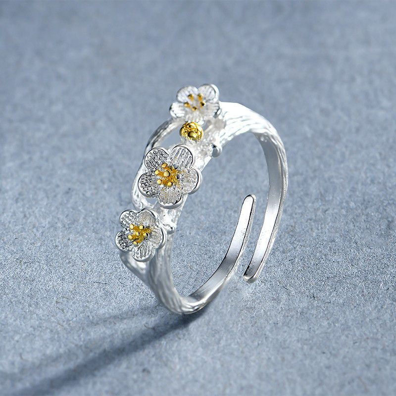 Ring 925 Sterling Silver Floral Open