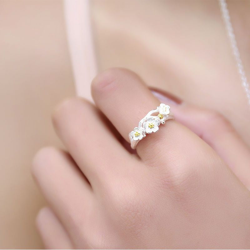 Ring 925 Sterling Silver Floral Open