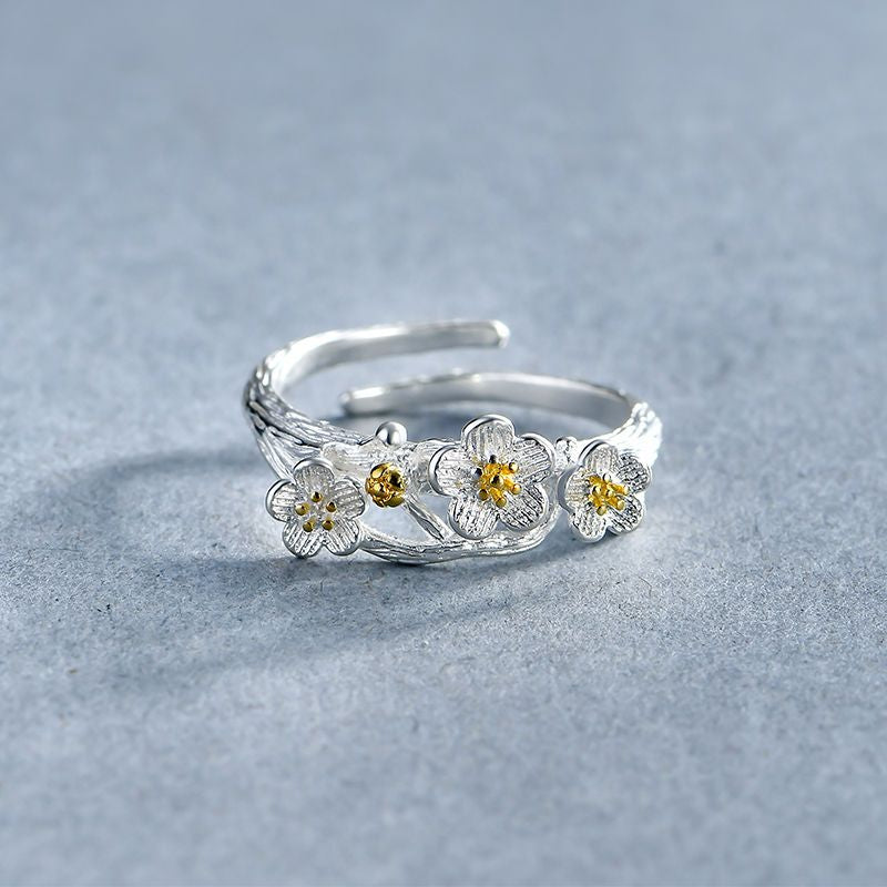 Ring 925 Sterling Silver Floral Open