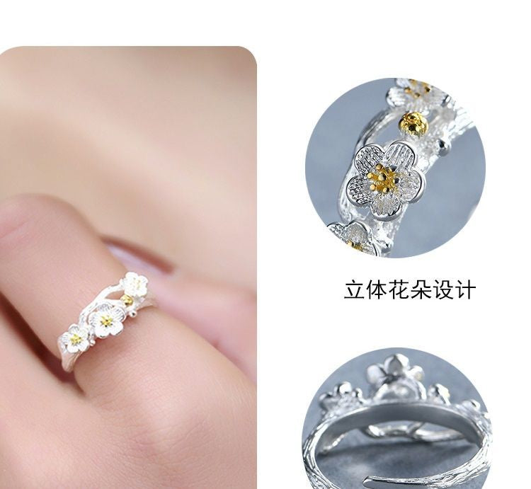 Ring 925 Sterling Silver Floral Open