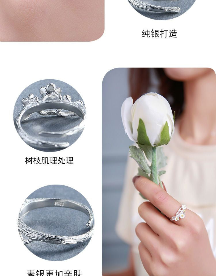 Ring 925 Sterling Silver Floral Open