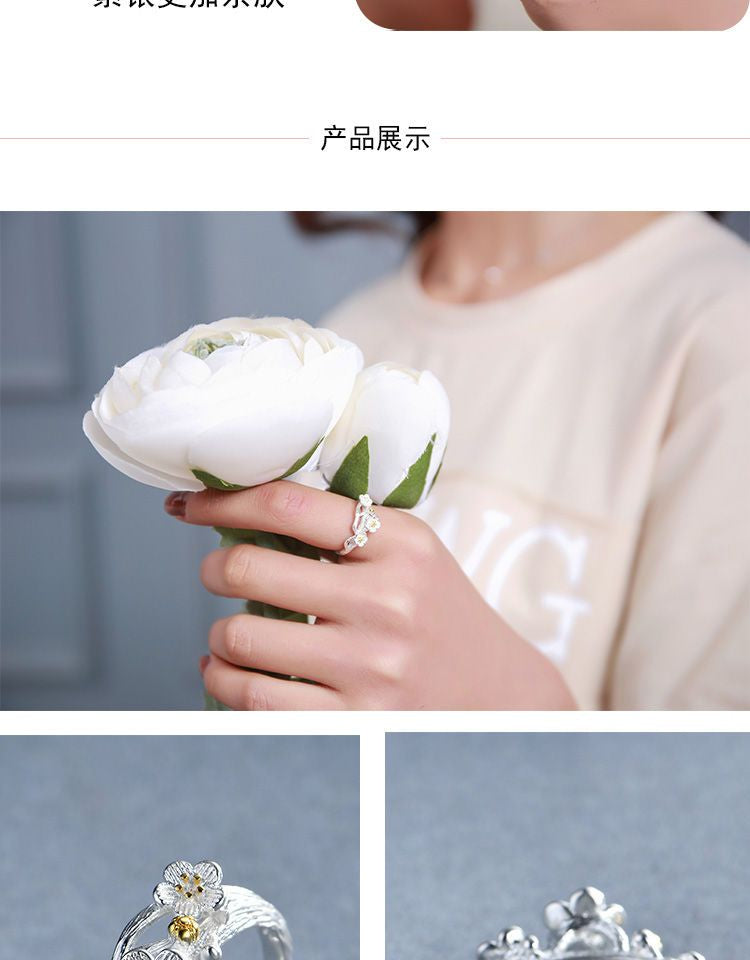 Ring 925 Sterling Silver Floral Open