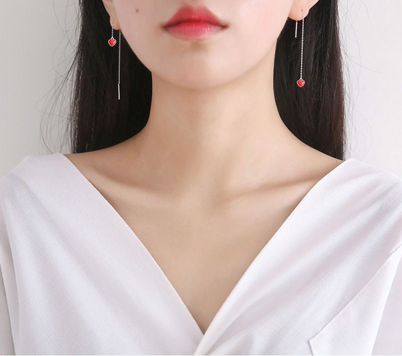 Sterling Earring 925 Heart Silver Drop