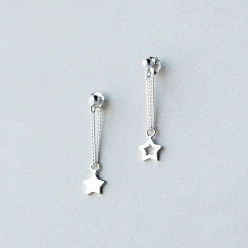 Silver 925 Sterling Star Asymmetrical Drop Earring