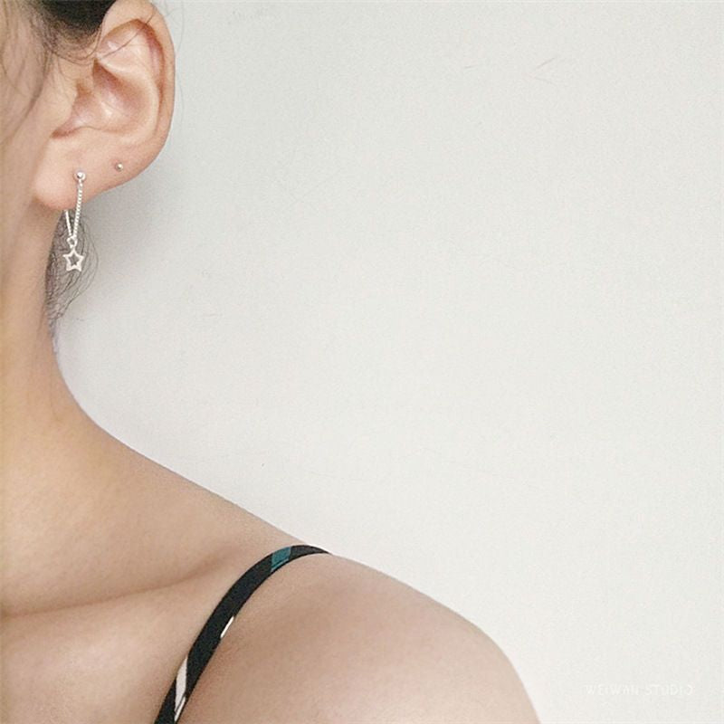 Silver 925 Sterling Star Asymmetrical Drop Earring