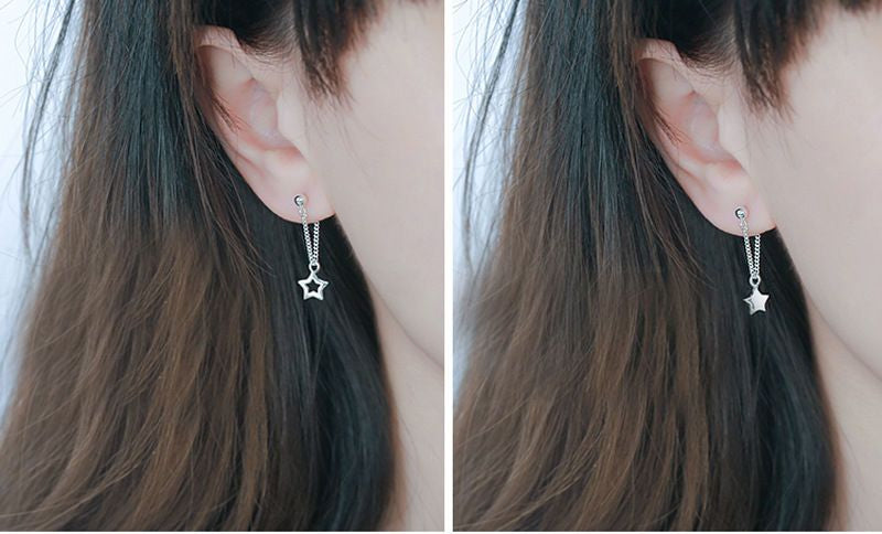 Silver 925 Sterling Star Asymmetrical Drop Earring