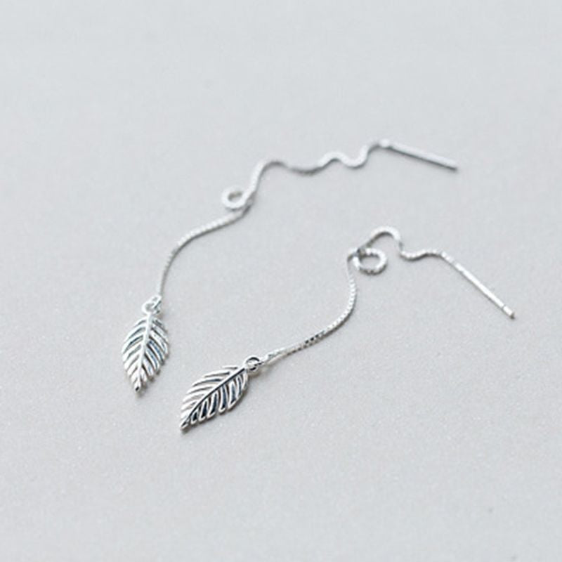 Silver Drop Leaf 925 Sterling Earring